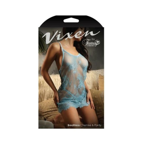Fantasy Lingerie Vixen Breathless Lace Chemise & G-string Light Blue O/s Fantasy Lingerie Vixen Breathless Lace Chemise & G-string Light Blue O/s