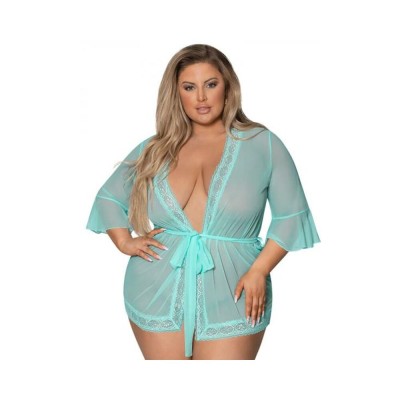 Magic Silk Seabreeze Robe W Lace Trim Turquoise Queen Size Magic Silk Seabreeze Robe W Lace Trim Turquoise Queen Size
