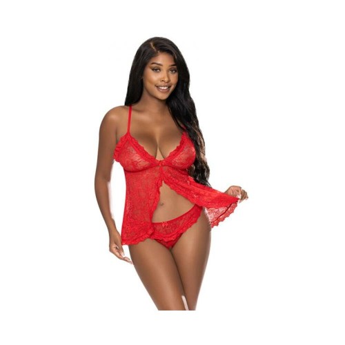 Magic Silk Ooh La Lace Babydoll & Split-crotch Panty Set Red L/xl Magic Silk Ooh La Lace Babydoll & Split-crotch Panty Set Red L/xl
