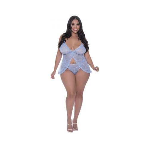 Magic Silk Ooh La Lace Babydoll & Split Crotch Panty Set Periwinkle Queen Size Magic Silk Ooh La Lace Babydoll & Split Crotch Panty Set Periwinkle Queen Size