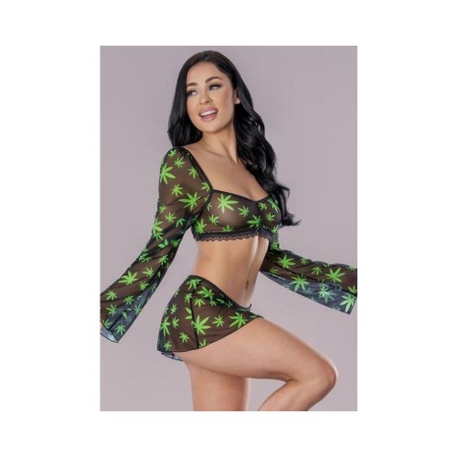 Hazy Dayz Crop Top Skirt & G String Pot Leaf L/xl Hazy Dayz Crop Top Skirt & G String Pot Leaf L/xl