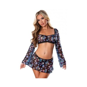 Hazy Dayz Shrooms Crop Top W/skirt & Thong - Black S/m Hazy Dayz Shrooms Crop Top W/skirt & Thong - Black S/m
