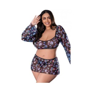 Hazy Dayz Shrooms Crop Top W/skirt & Thong - Black Qn Hazy Dayz Shrooms Crop Top W/skirt & Thong - Black Qn