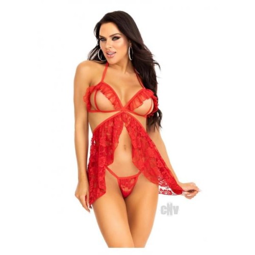 Lace Flyaway Babydoll Gstring 2pc Lg Red Lace Flyaway Babydoll Gstring 2pc Lg Red
