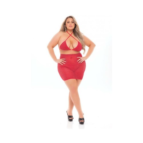 Pink Lipstick Black Cherry Strap Halter Bra & Skirt (fits Up To 3x) Red Qn Pink Lipstick Black Cherry Strap Halter Bra & Skirt (fits Up To 3x) Red Qn