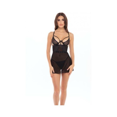 Rene Rofe New In Town Chemise & G-string Black M/l Rene Rofe New In Town Chemise & G-string Black M/l
