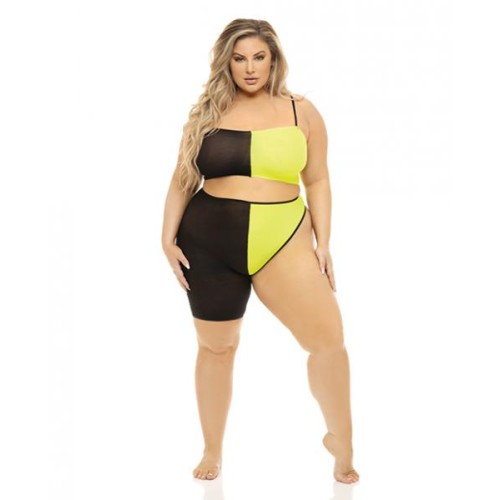 Pink Lipstick Block You Out Bandeau & Bottom Black/yellow Qn Pink Lipstick Block You Out Bandeau & Bottom Black/yellow Qn
