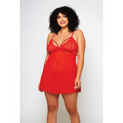 Galloon Lace & Fine Mesh Babydoll & G-string Red 1x Galloon Lace & Fine Mesh Babydoll & G-string Red 1x