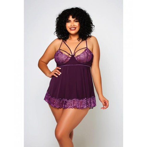 Cross Dye Lace & Microfiber Babydoll & G-string Purple 1x Cross Dye Lace & Microfiber Babydoll & G-string Purple 1x