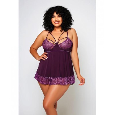 Cross Dye Lace & Microfiber Babydoll & G-string Purple 2x Cross Dye Lace & Microfiber Babydoll & G-string Purple 2x