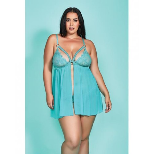 Riley Eyelash Lace Soft Cup Babydoll & Panty Teal 1x