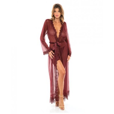 Provence Eyelash Lace Floor Length Robe Zinfandel S/m Provence Eyelash Lace Floor Length Robe Zinfandel S/m
