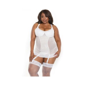 Coquette Mesh Gathered-front Chemise With Ruffle Detail White 3xl/4xl Coquette Mesh Gathered-front Chemise With Ruffle Detail White 3xl/4xl