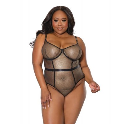 Holiday Metallic Fishnet Teddy W/underwire Cups Black/gold 1x/2x Holiday Metallic Fishnet Teddy W/underwire Cups Black/gold 1x/2x