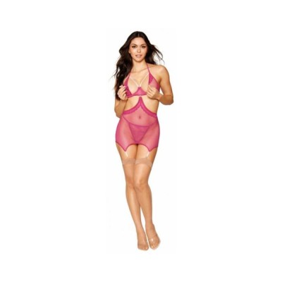 Fishnet & Lace Garter Slip Set Beet O/s Fishnet & Lace Garter Slip Set Beet O/s