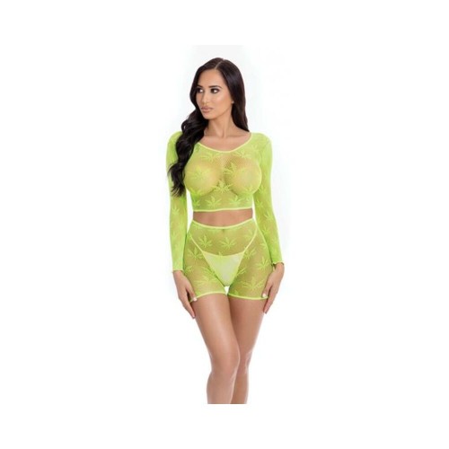 Pink Lipstick Leaf It To Me Long Sleeve Crop Top & Short Green O/s Pink Lipstick Leaf It To Me Long Sleeve Crop Top & Short Green O/s