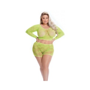 Pink Lipstick Leaf It To Me Long Sleeve Crop Top & Short Green Qn Pink Lipstick Leaf It To Me Long Sleeve Crop Top & Short Green Qn