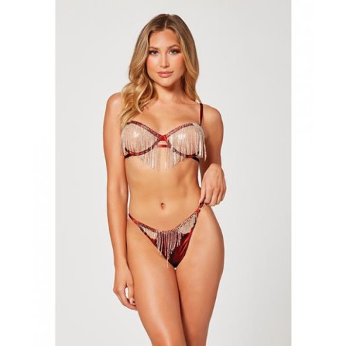 Holiday Rhinestone Bra W/underwire Open Cup & G-string Wine L/xl Holiday Rhinestone Bra W/underwire Open Cup & G-string Wine L/xl