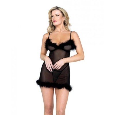 Afterhours Maribou & Mesh Chemise Black Md