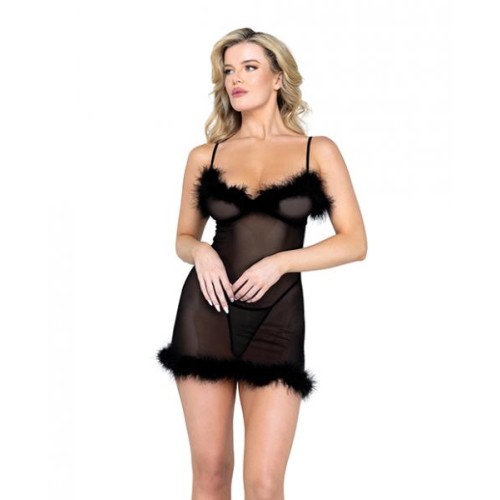 Afterhours Maribou & Mesh Chemise Black Md