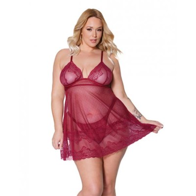 Holiday Soft Underwire Babydoll & Thong Merlot 1x/2x Holiday Soft Underwire Babydoll & Thong Merlot 1x/2x