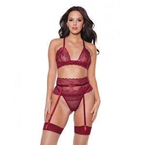 Holiday Bra, Garter Belt & Thong Merlot Sm