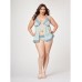 Lace & Mesh Triangle Cup Babydoll & Thong Blue 3x/4x Lace & Mesh Triangle Cup Babydoll & Thong Blue 3x/4x