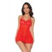 Holiday Scallop Stretch Lace & Mesh Babydoll & Thong Red/gold Md Holiday Scallop Stretch Lace & Mesh Babydoll & Thong Red/gold Md
