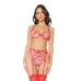 Holiday Embroidered Tulle Bra W/ruffled Trim, Garter Belt & G-string Red/nude Sm